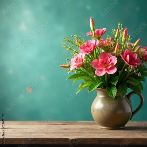 Wallpaper Mural Fresh flowers on a rustic wooden table with greenery, botanicals, rustic, natural Torontodigital.ca