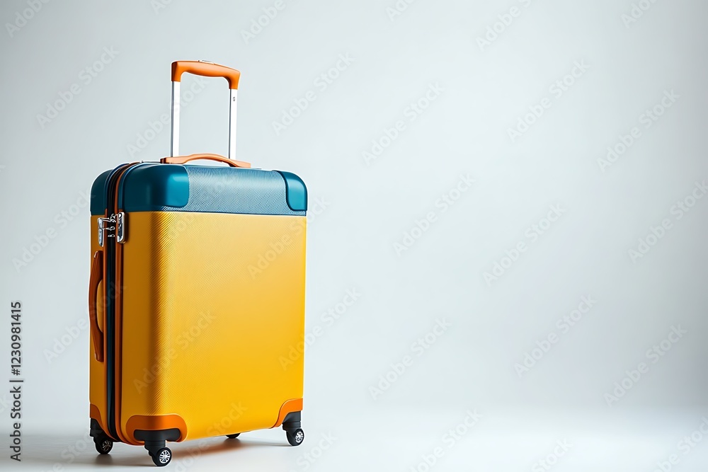 A fashionable lightweight suitcase for traveling is positioned artfully against a pure white background, emphasizing its sleek lines and bold colors. A fashionable lightweight suitcase for traveling is positioned artfully against a pure white background, emphasizing its sleek lines and bold colors.