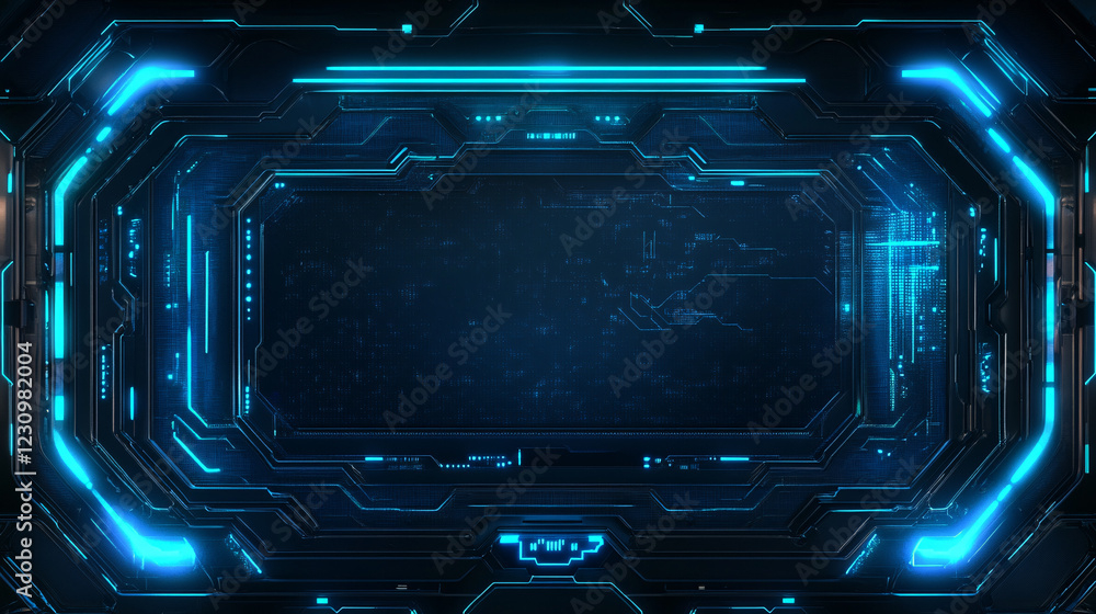 A sleek 3D render of a HUD digital frame with glowing blue lines, showcasing the advanced and futuristic aspects of modern technology A sleek 3D render of a HUD digital frame with glowing blue lines, showcasing the advanced and futuristic aspects of modern technology