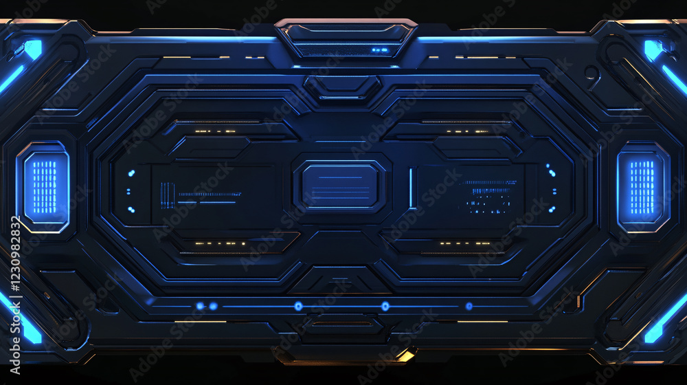 A futuristic 3D render of a virtual HUD digital frame with glowing blue lines, representing the integration of advanced technology A futuristic 3D render of a virtual HUD digital frame with glowing blue lines, representing the integration of advanced technology