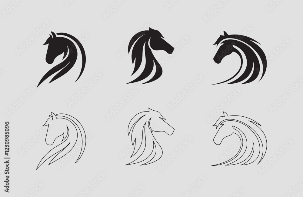 Horse head vector icon, illustration and line art Horse head vector icon, illustration and line art