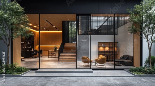 Wallpaper Mural Modern office lobby, stylish interior, urban setting, glass facade, waiting area Torontodigital.ca