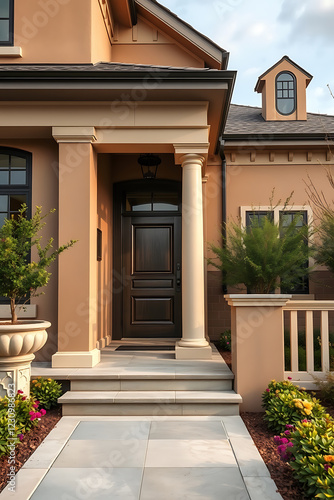 Wallpaper Mural Luxury House Exterior: Elegant Home Entrance with Stone Pathway and Landscaping Torontodigital.ca