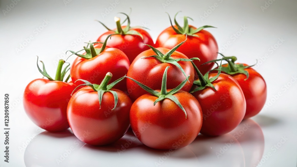 Fresh Red Tomatoes on White Background - Vibrant Produce, Healthy Eating, Organic Farming, Culinary Inspiration, Food Photography, Natural Farm to Table, Kitchen Essentials Fresh Red Tomatoes on White Background - Vibrant Produce, Healthy Eating, Organic Farming, Culinary Inspiration, Food Photography, Natural Farm to Table, Kitchen Essentials