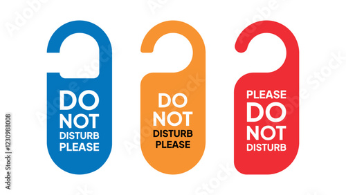 Door knob hanger sign. Do not disturb sign. Hotel door hanger tags. Minimalist design vector illustration.