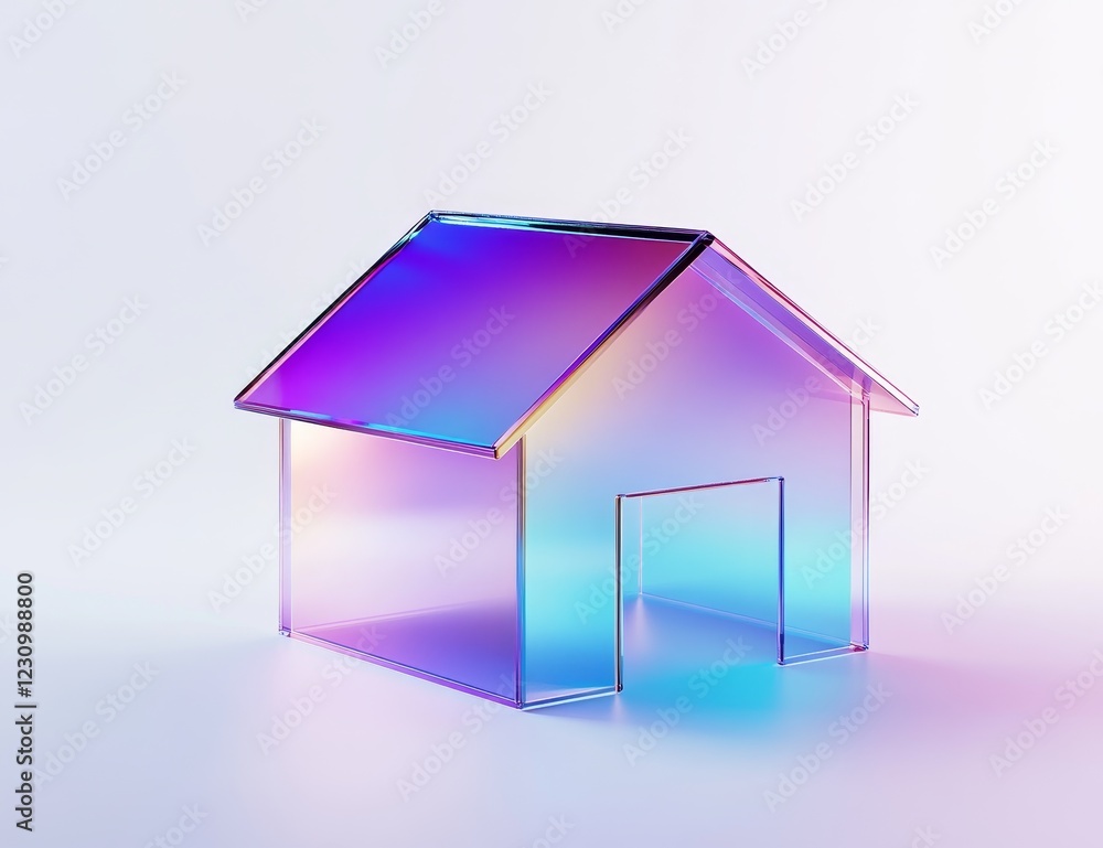 Iridescent glass house icon on white background. Iridescent glass house icon on white background.