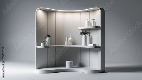 Mockup Stand Display Product with White and Grey Background, Studio podium platform, Exhibition and business marketing presentation stage, Studio Podium, Ai Generated Images. photo