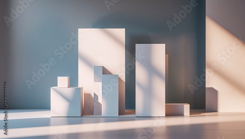 Mockup Stand Display Product with White and Grey Background, Studio podium platform, Exhibition and business marketing presentation stage, Studio Podium, Ai Generated Images. photo