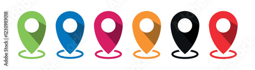 Pin location icon. Colorful map pointer. Marker pointer. Point of map. Pin icon to mark location. Flat design vector illustration. 