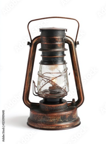 Antique oil lantern with a lit bulb. photo