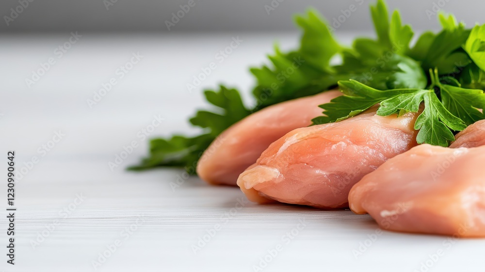 Fresh chicken breast with parsley ready for healthy cooking adventures Fresh chicken breast with parsley ready for healthy cooking adventures