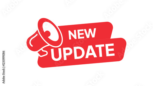 New update. Label new update with megaphone icon. Can used for advertising, marketing your new product. sosical media feed. Flat design vector illustration
