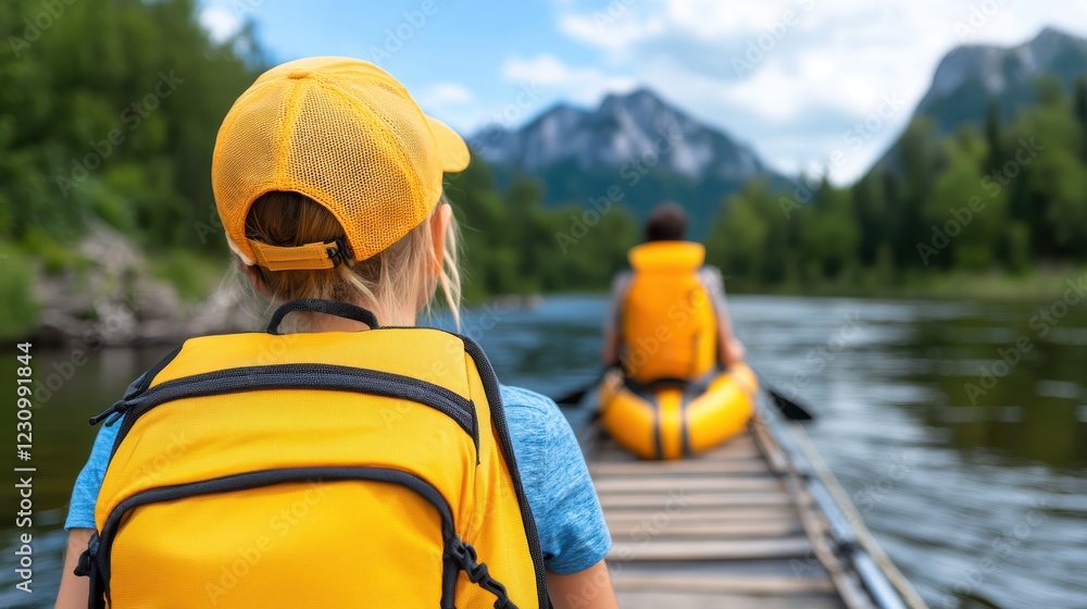 Kayaking adventure on a serene mountain lake in sunny summer Kayaking adventure on a serene mountain lake in sunny summer