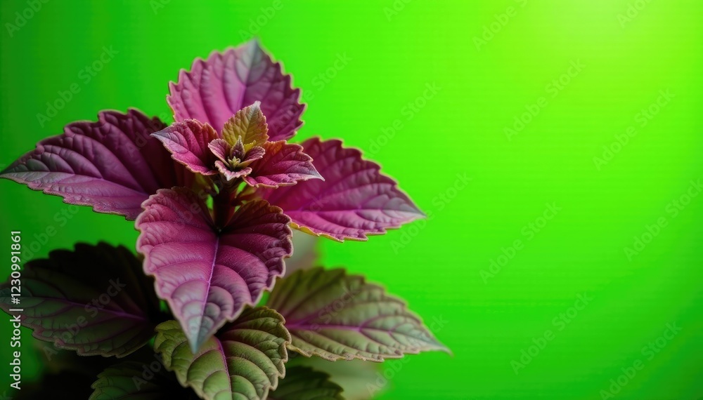 Coleus with stunning purple green foliage against a bright green backdrop, botanical, foliage, landscape Coleus with stunning purple green foliage against a bright green backdrop, botanical, foliage, landscape