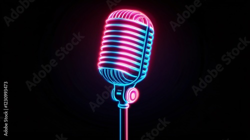 Vintage Neon Classic Microphone Instrument Flat Vector for Music Designs