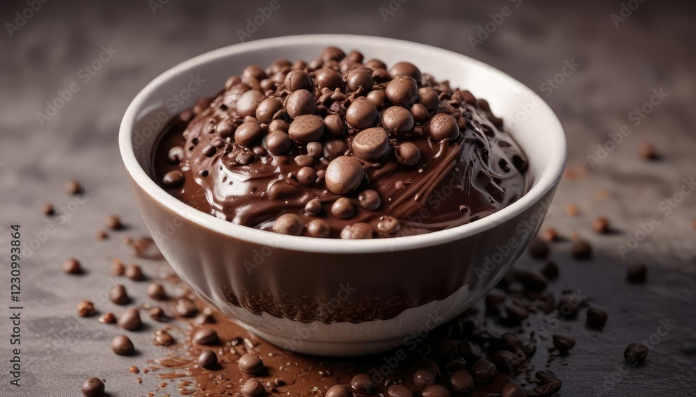 Rich chocolate sauce in a bowl with chocolate chips scattered on top , chocolate sauce, dessert, sweet treat Rich chocolate sauce in a bowl with chocolate chips scattered on top , chocolate sauce, dessert, sweet treat