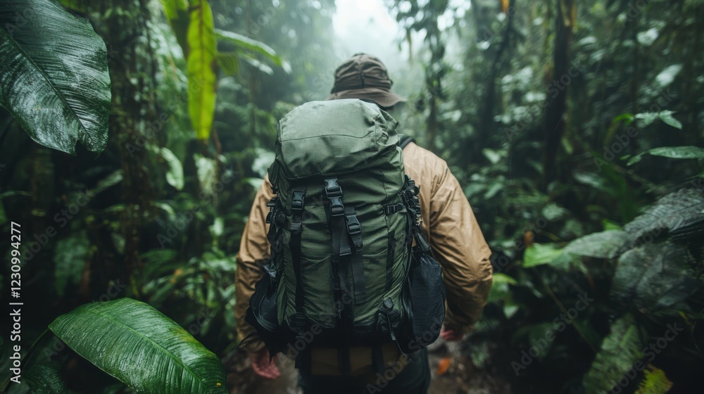 Exploring a lush forest pathway on a tranquil hiking adventure Exploring a lush forest pathway on a tranquil hiking adventure