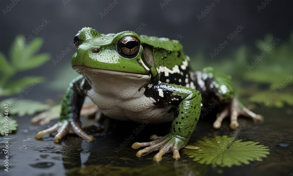 Dark green and white coloration of a black-legged frog's belly, wildlife, belly Dark green and white coloration of a black-legged frog's belly, wildlife, belly