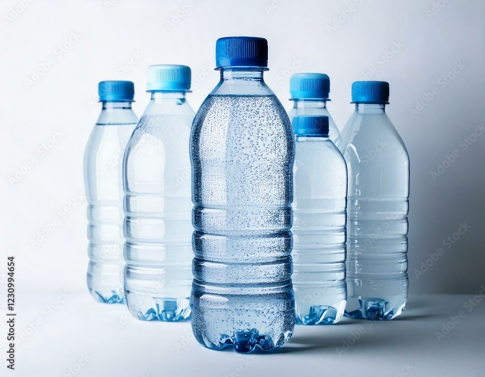 Mineral water in blank plastic bottle with cap on white background, Mineral water in blank plastic bottle with cap on white background,