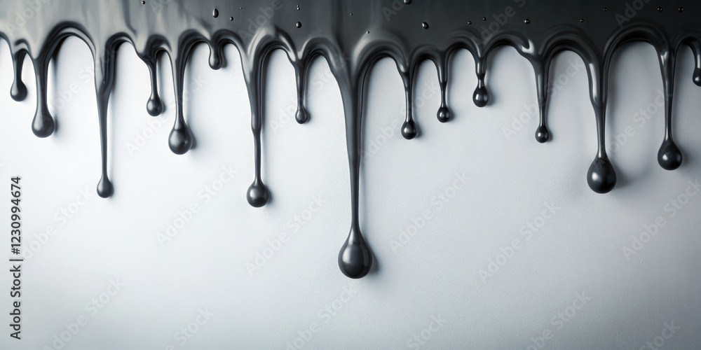 Dark gray messy drips on a pristine white surface in slow motion, slow motion, surfaced Dark gray messy drips on a pristine white surface in slow motion, slow motion, surfaced