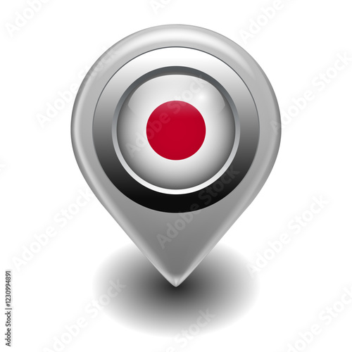 Free Download Vector Map Pin Location Icon with Japanese Flag on 3D Metallic Map Marker - GFXLoad