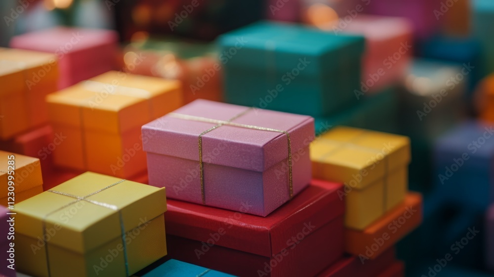A colorful stack of gift boxes, ready to be opened. Perfect for holidays or birthdays! A colorful stack of gift boxes, ready to be opened. Perfect for holidays or birthdays!