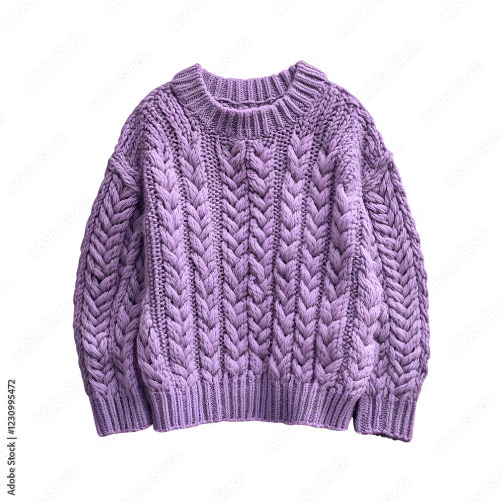 Cozy Knit Pullover in Lavender with Cable Pattern Isolated on Transparent Background Cozy Knit Pullover in Lavender with Cable Pattern Isolated on Transparent Background