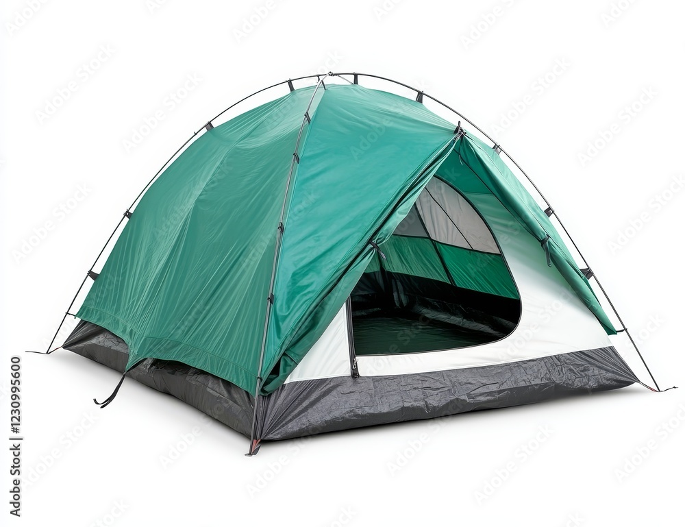 Green dome tent, open entrance, isolated on white. Green dome tent, open entrance, isolated on white.