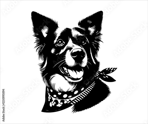 German Shepherd Dog. Vector illustration of a dog with a collar.