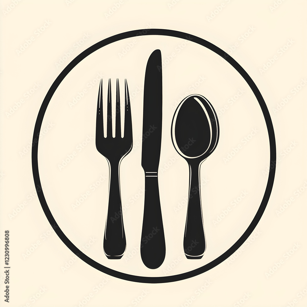 Logo Design of a fork, knife, and spoon arranged in a circle Logo Design of a fork, knife, and spoon arranged in a circle