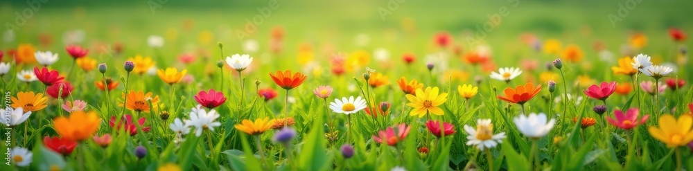A carpet of colorful blooms stretches across the grassy landscape, meadow, wildflowers A carpet of colorful blooms stretches across the grassy landscape, meadow, wildflowers