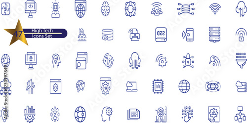 High Tech line editable icon set