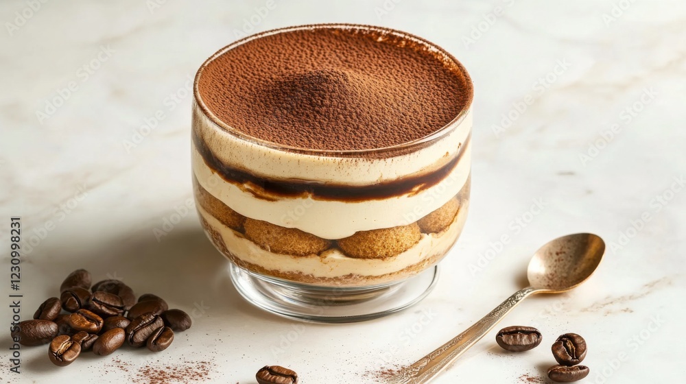 A rich and decadent tiramisu with layers of espresso-soaked ladyfingers, mascarpone cheese, and cocoa powder A rich and decadent tiramisu with layers of espresso-soaked ladyfingers, mascarpone cheese, and cocoa powder