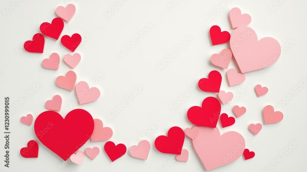 Delicate heart frame with intricate cut-out hearts in various shades of pink and red, ornate, love Delicate heart frame with intricate cut-out hearts in various shades of pink and red, ornate, love