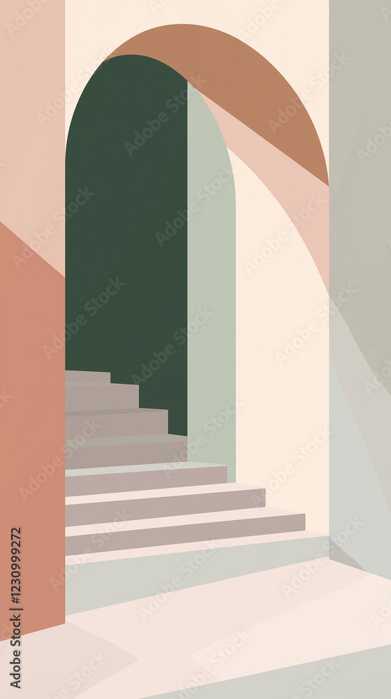 Stylized doorway and stairs in geometric shapes vertical