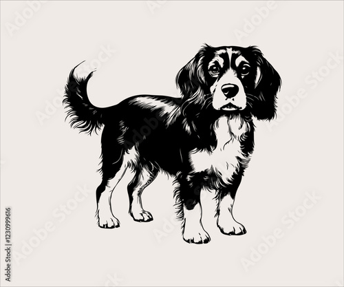Cavalier King Charles Spaniel vector illustration in black and white
