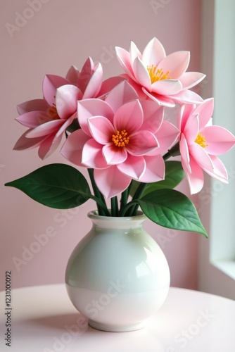 Wallpaper Mural Pink kusudama flower bouquet in white container, art, pink Torontodigital.ca