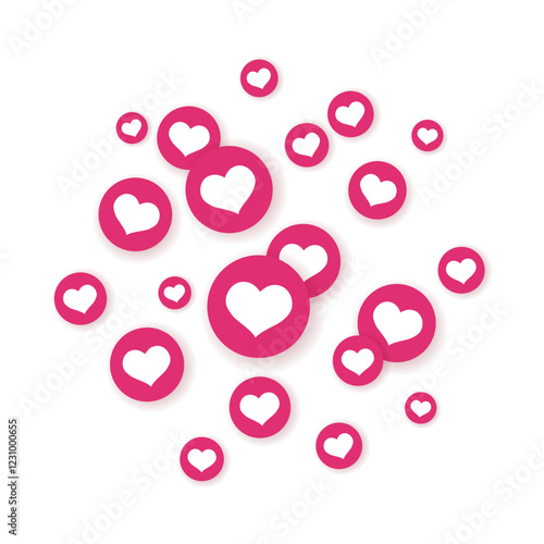 Heart flying icons for live streaming or stories. Like background advertising. Social media reaction concept. Flat vector illustration isolated on white