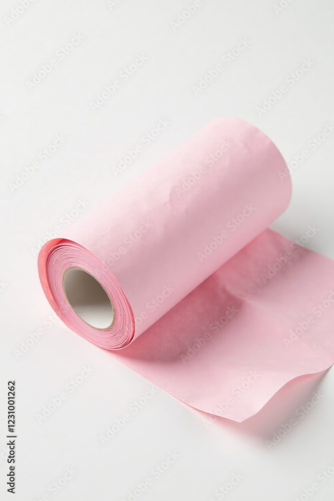 Roll of pale pink tissue paper isolated on white, paper, minimalist, pastel Roll of pale pink tissue paper isolated on white, paper, minimalist, pastel