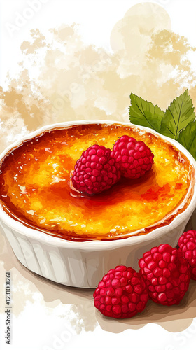 Illustration of creme brulee with copy space