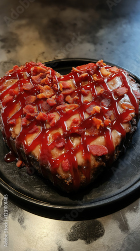 Obraz na płótnie Heart-shaped meatloaf with bacon and ketchup glaze w salonie