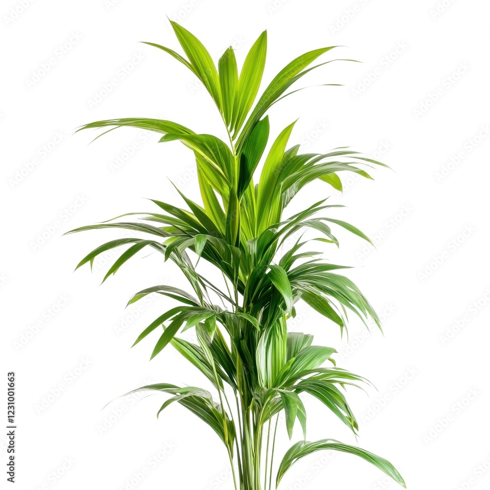 Fototapeta premium Lush Green Tropical Plant with Long Leaves Against White Background