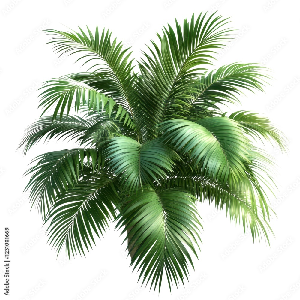 Fototapeta premium Lush Green Tropical Palm Plant Isolated on White Background