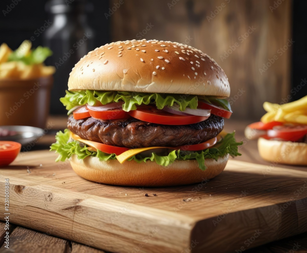 Detailed shot of a juicy hamburger on a wooden table, hamburger, cabbage, Detailed shot of a juicy hamburger on a wooden table, hamburger, cabbage,