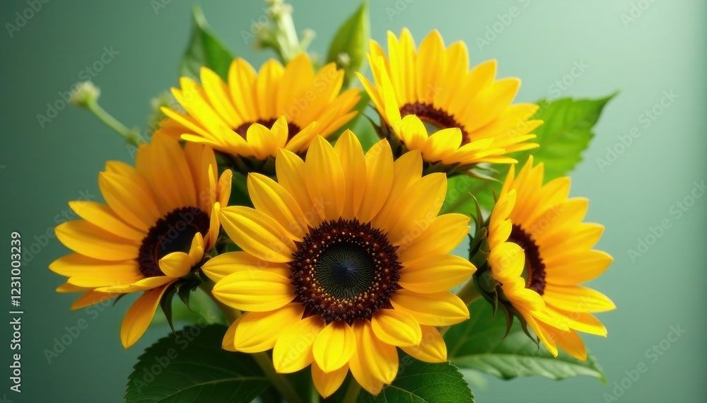 Obraz premium A colorful bouquet of sunflowers with greenery, greenery, bouquet