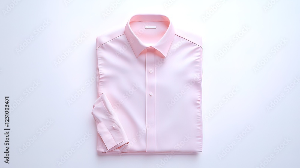 Neatly folded pale pink long-sleeved shirt on white background. Neatly folded pale pink long-sleeved shirt on white background.