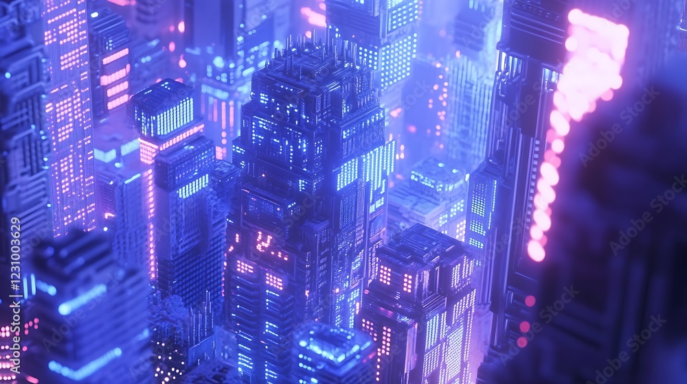 Futuristic Cityscape Neon Lights Digital Architecture Futuristic Cityscape Neon Lights Digital Architecture