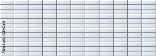 Seamless light blue tile pattern. Rectangle ceramic tiled texture for bathroom wall, kitchen floor, pool surface. Repeating white mosaic grid background. Repeated grey brick backdrop. Vector wallpaper