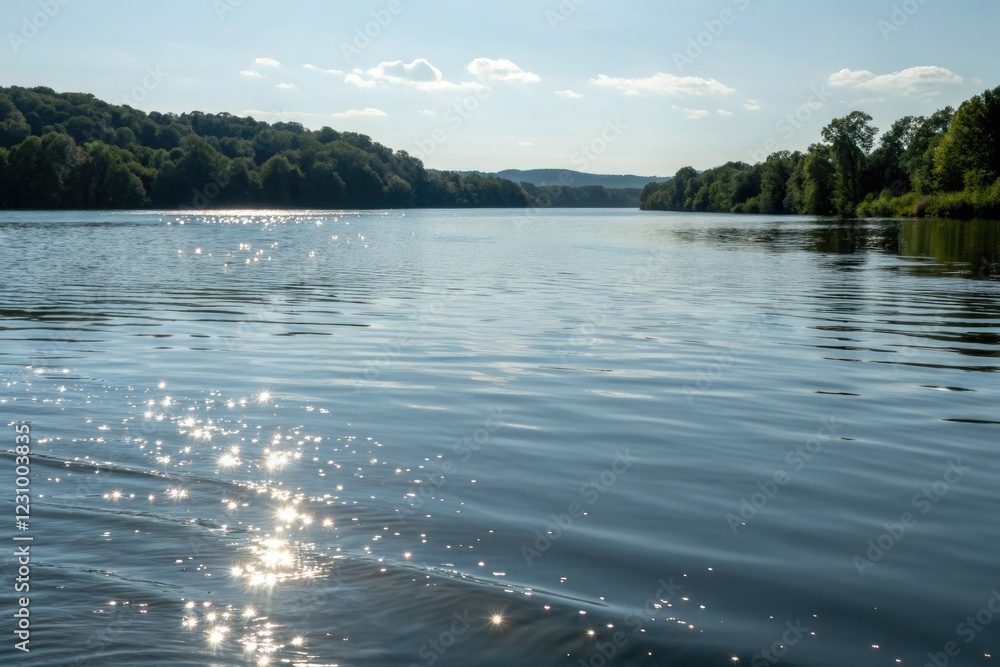 Shimmering water ripples on a calm lake surface, calm water, outdoor scenes
