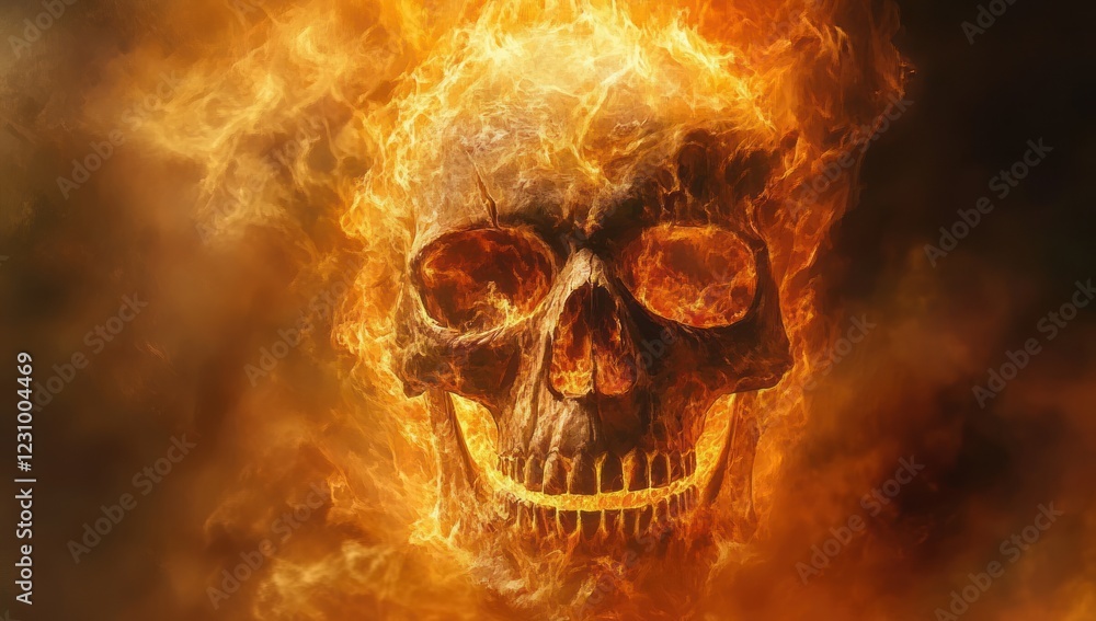 Fiery skull engulfed in flames Fiery skull engulfed in flames